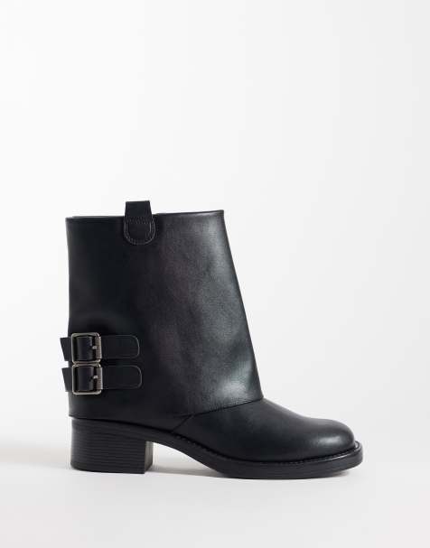 London Rebel square toe knee boots in black - view 1