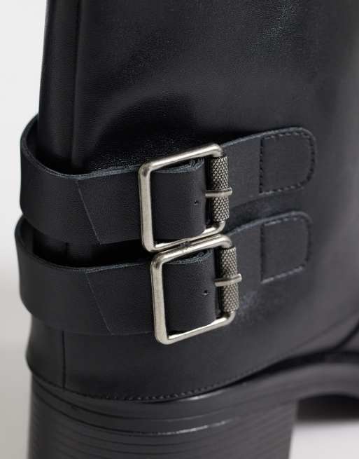 London Rebel square toe knee boots in black, 3 of 4
