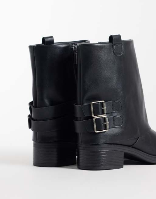 London Rebel square toe knee boots in black, 4 of 4