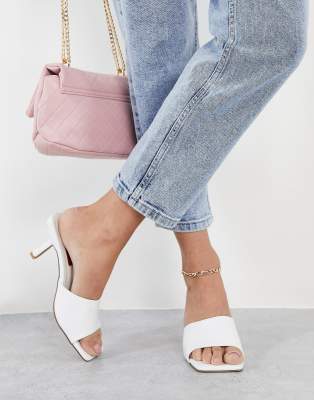 London Rebel London Rebel square toe mid heel mule sandals in white