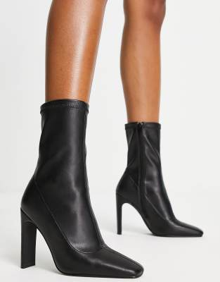 London Rebel London Rebel square toe stiletto sock boots in black