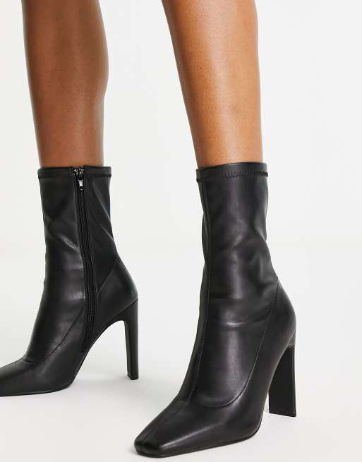 London Rebel square toe stiletto sock boots in black | ASOS