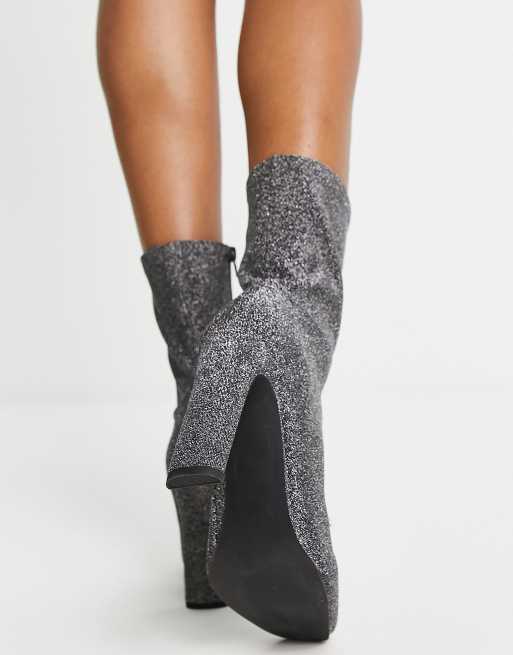 Touhou vagabond Følelse London Rebel square toe stiletto sock boots in pewter glitter | ASOS