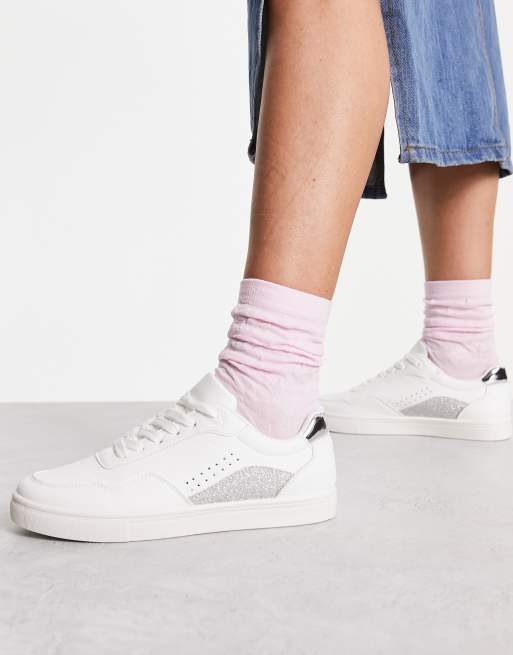 London Rebel – Srebrne sznurowane buty sportowe ze wstawkami
