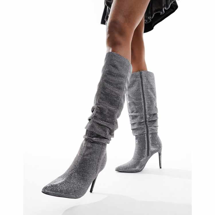 Silver glitter over on sale the knee boots