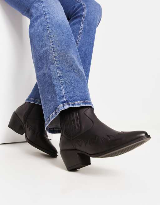 London Rebel Stivaletti stile western in pelle nera