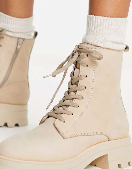 London Rebel - Stivaletti stringati in pelle color cammello, 3 di 4