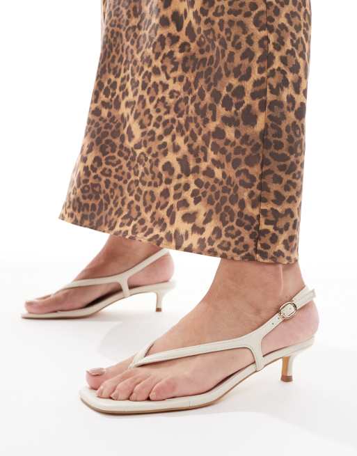 London Rebel strap detail thong heeled sandals in cream