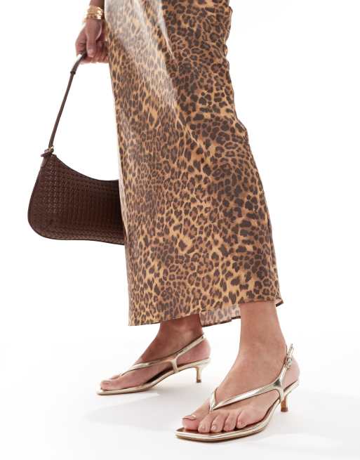 London Rebel strap detail thong heeled sandals in gold