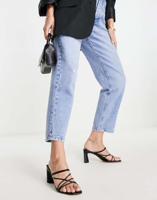 London Rebel strappy square toe heeled mules in black, 3 of 4