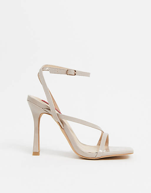 London Rebel strappy square toe heeled sandals in beige | ASOS