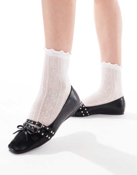 London Rebel studded buckle ballet shoe in patent black - view 1