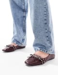 [London Rebel] London Rebel studded buckle ballet shoes in patent burgundy-Red 39 Burgundy/Red