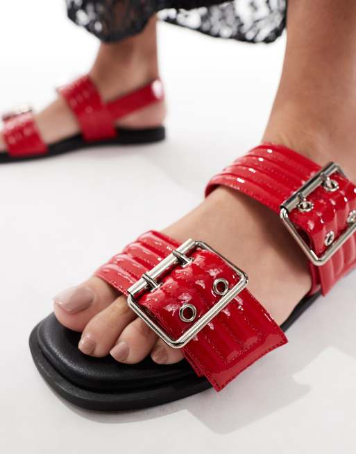 London Rebel studded buckle detail sandals in red