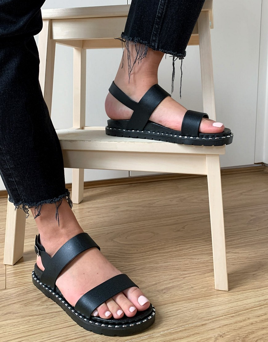 London Rebel studded jelly sandal in black