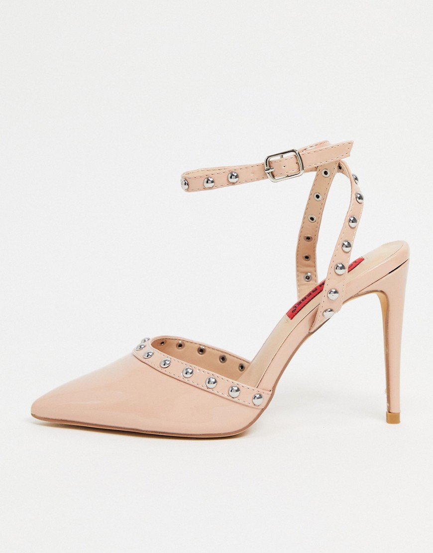 London Rebel studded pointed heels in nude-Neutral