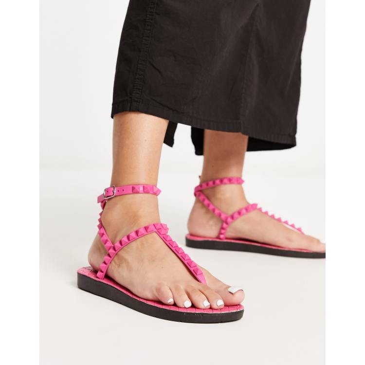 Ruby Pink Plaited Double Strap Sliders – London Rebel