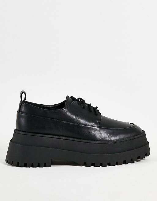 London Rebel super chunky lace up shoes in black 