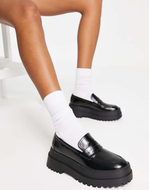 London Rebel - Super chunky loafers i sort med metalkant 