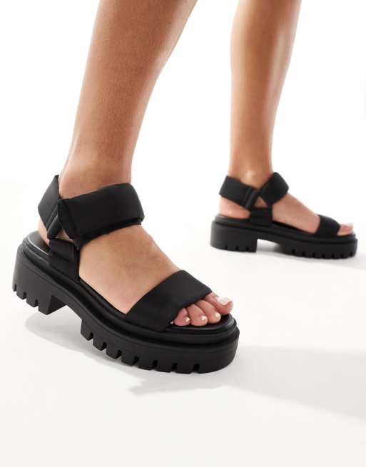 London Rebel – Svarta grova sandaler i tech-material, 3 av 4