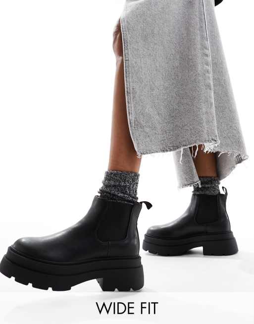 London Rebel – Svarta, låga chelseaboots med bred passform