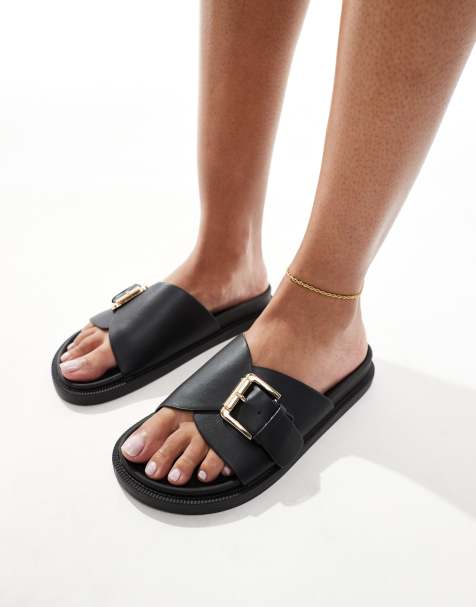 London Rebel – Svarta sandaler med spänne - view 1