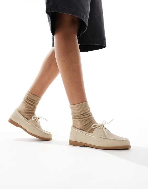London Rebel – Sznurowane buty żeglarskie w kolorze taupe