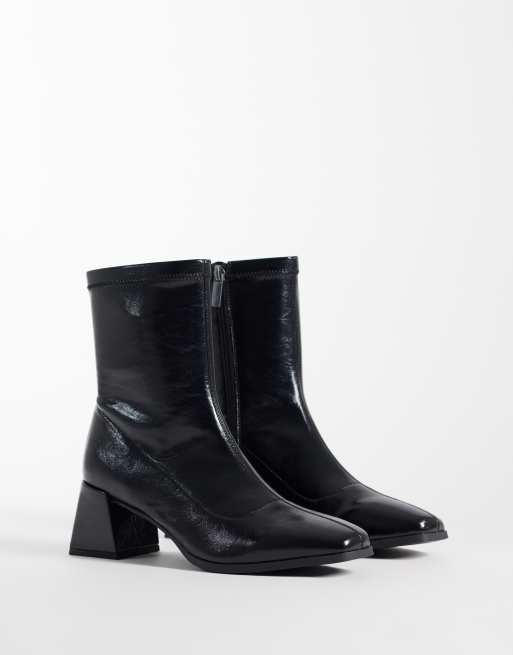 London Rebel Tabitha block heeled knee boots in black, 2 of 4