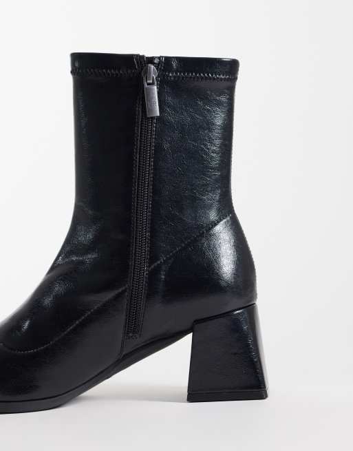 London Rebel Tabitha block heeled knee boots in black, 3 of 4