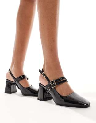 Talia slingback mid block heels in black