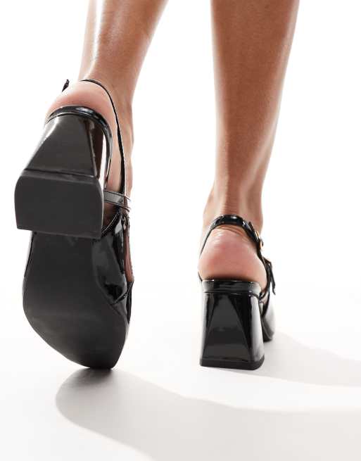 London Rebel - Talia - Sorte sko med mellemhøj blokhæl og slingback-rem, 2 af 4