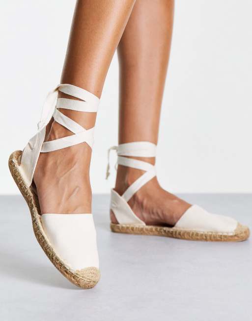 Natural Lace Up Espadrille Flat Sandal