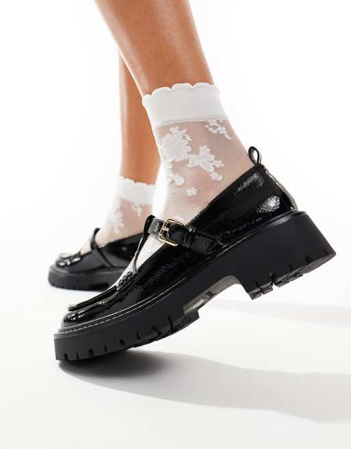 London Rebel Tilly chunky mary jane in black crinkle, 2 of 4