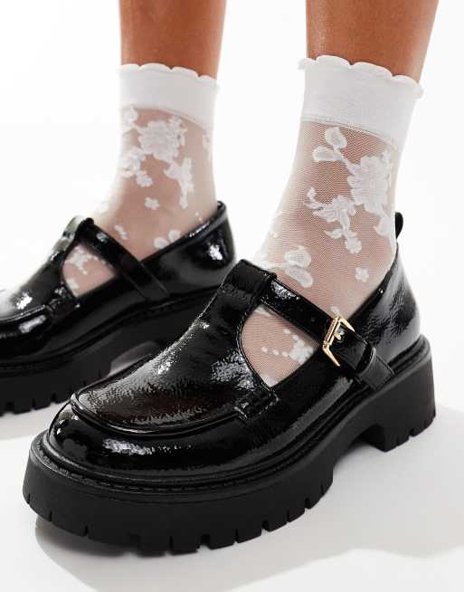 London Rebel Tilly chunky mary jane in black crinkle, 3 of 4