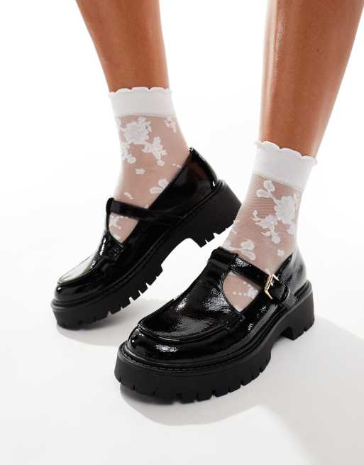 London Rebel Tilly chunky mary jane in black crinkle, 4 of 4