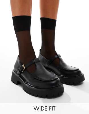 London Rebel - Tilly - Mary-Jane-Schuhe in Schwarz mit dicker Sohle, weite Passform