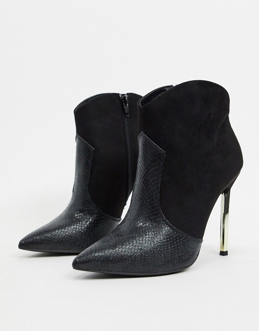 London Rebel western stilletto heeled boot in black