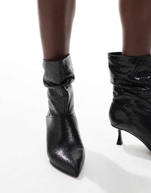 London Rebel Whitney slouchy kitten heel boots in black, 3 of 4