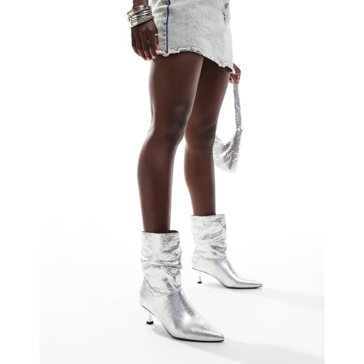 Silver kitten heel boots on sale