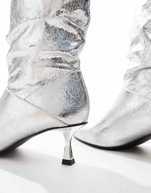 Silver kitten heel booties on sale