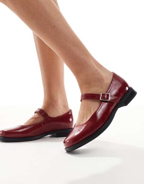 London Rebel Wide Fit Adeline chunky mary janes in red - view 1