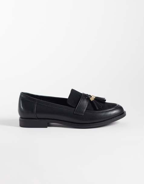 London Rebel Wide Fit Amber tassel penny loafers in black  - view 1
