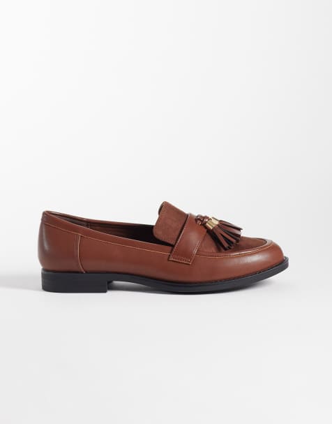 London Rebel Wide Fit Amber tassel penny loafers in brown  - view 1