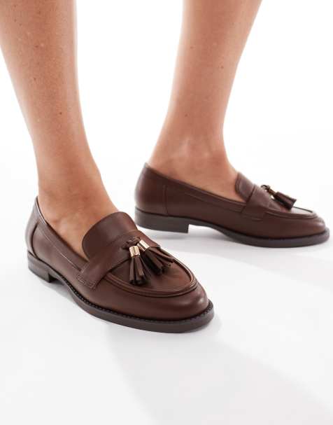 London Rebel Wide Fit Amelia tassel penny loafers in brown - view 1