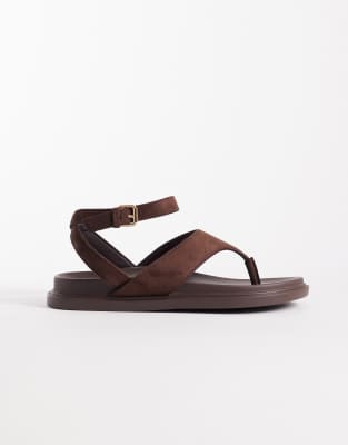  Anya thong sandals with ankle strap and buckle detail in choc micro