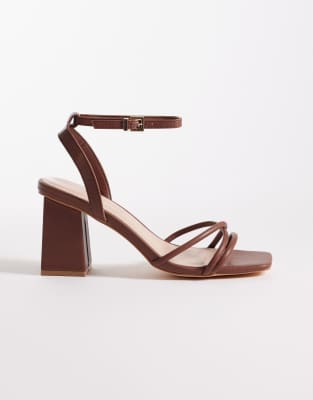  Ash strappy mid block heeled sandals in chocolate