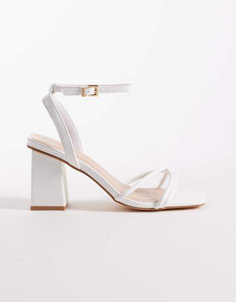 London Rebel Wide Fit Ash strappy mid block heeled sandals in white - view 1