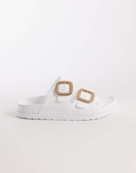 London Rebel Wide Fit Astra double buckle sandals in white - view 1