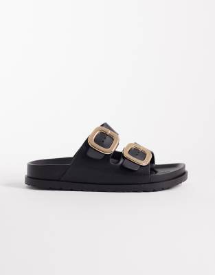 Astra - Sandalen in Schwarz mit zwei Schnallen, weite Passform Schwarz 3
