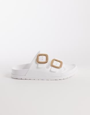 London Rebel Wide Fit - Astra - Sandalen in Weiß mit zwei Schnallen, weite Passform
